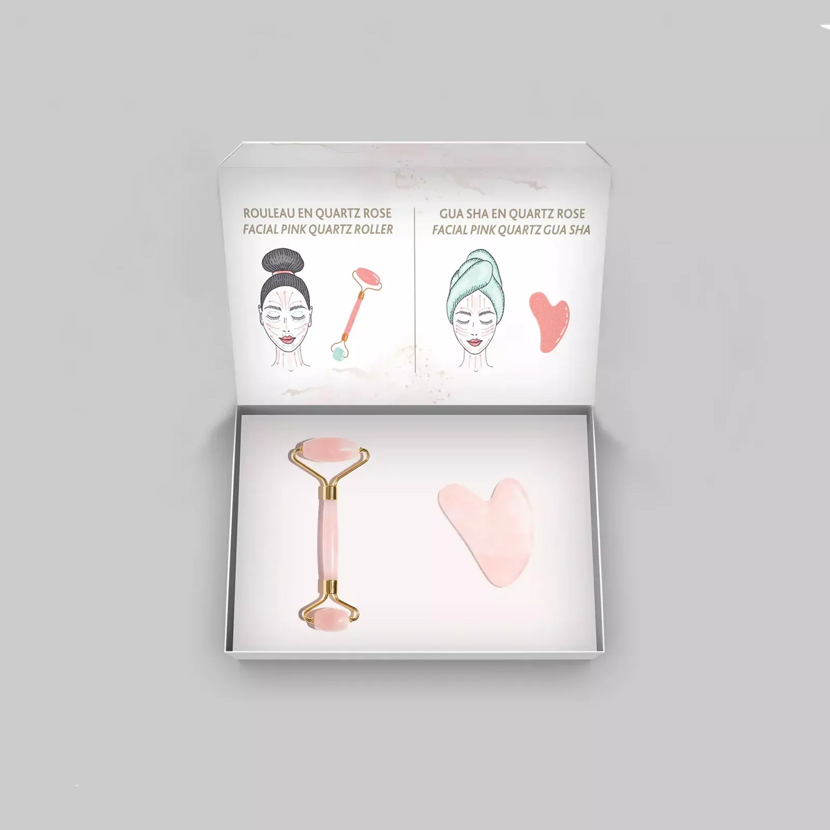 Duo roller et Gua Sha en quartz rose de Institut esthederm